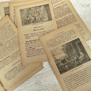 May include: A collection of vintage French language books with black and white illustrations. The books are open to pages with text and images. The pages are yellowed with age and have a worn, antique look.