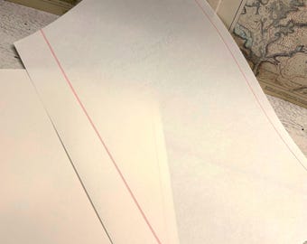 Papier do pisania w stylu vintage, czerwony margines, papier firmowy, efemeryda do zeszytu, 30 arkuszy