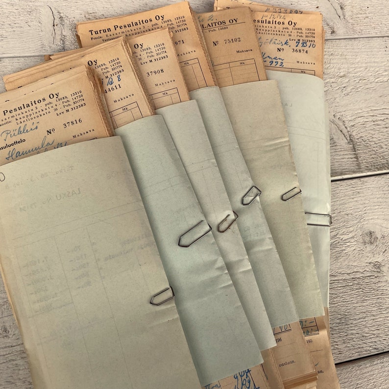 Vintage laundry receipts, Wholesale bundle, Aged paper for junk journal and scrapbooking, Large lot, 25 / 50 / 100 sheets image 5