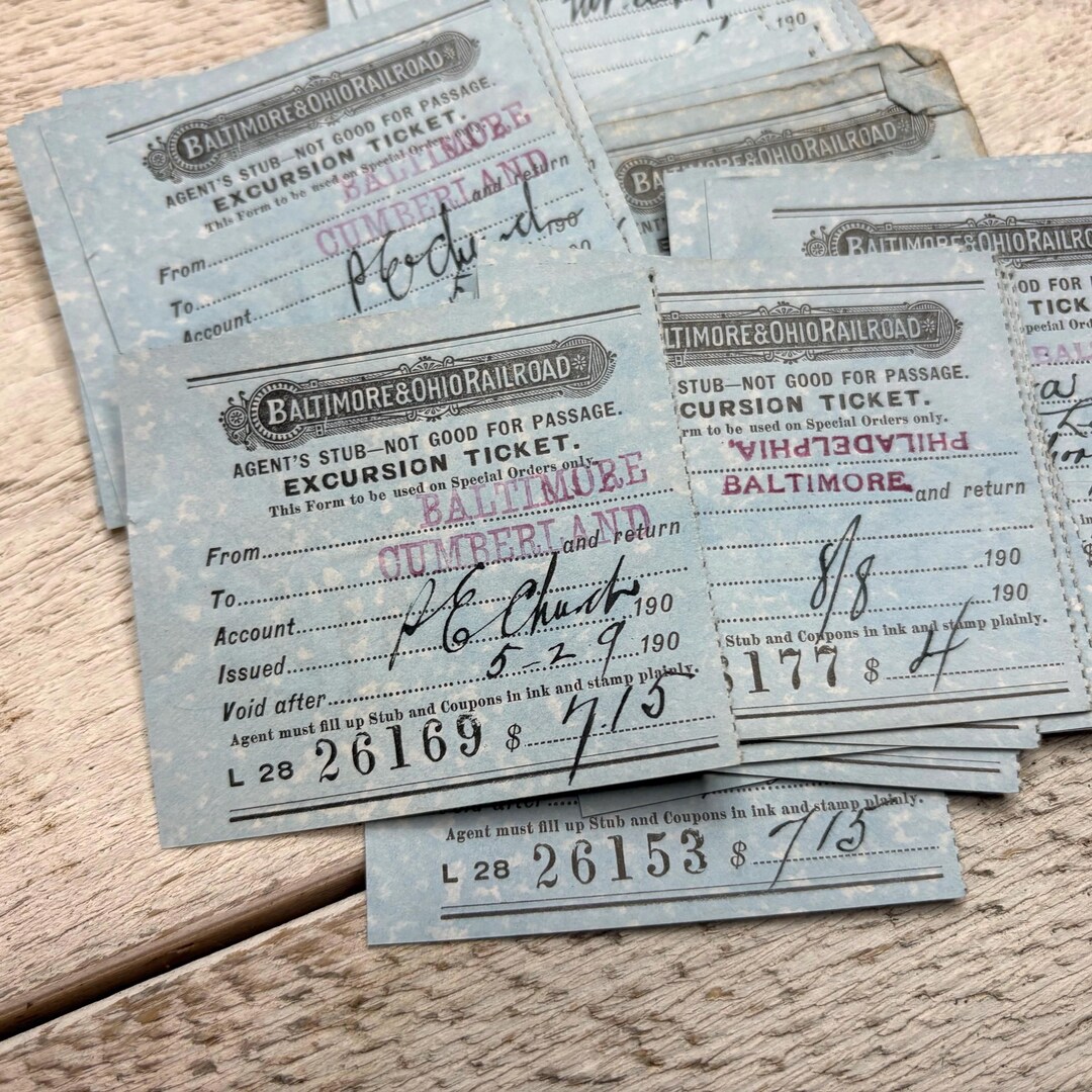 Antique Blue Train Ticket - 5 Small Sheets - Railroad Transport, Junk ...