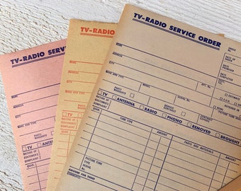 Vintage triplicate receipts, Unused Tv & radio service receipt, Junk journal ephemera, 6 or 12 sheets