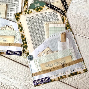 Handgemaakte map voor efemere verschijnselen, zak met themanummers wiskundegrafieken, set vintage ephemera, voor junkjournal en scrapbooking