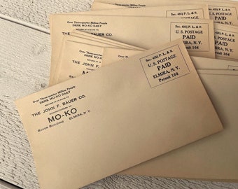 Antique unused Mo-Ko envelopes, Vintage ephemera, snail mail, NOS envelope, For junk journal, 5 envelopes
