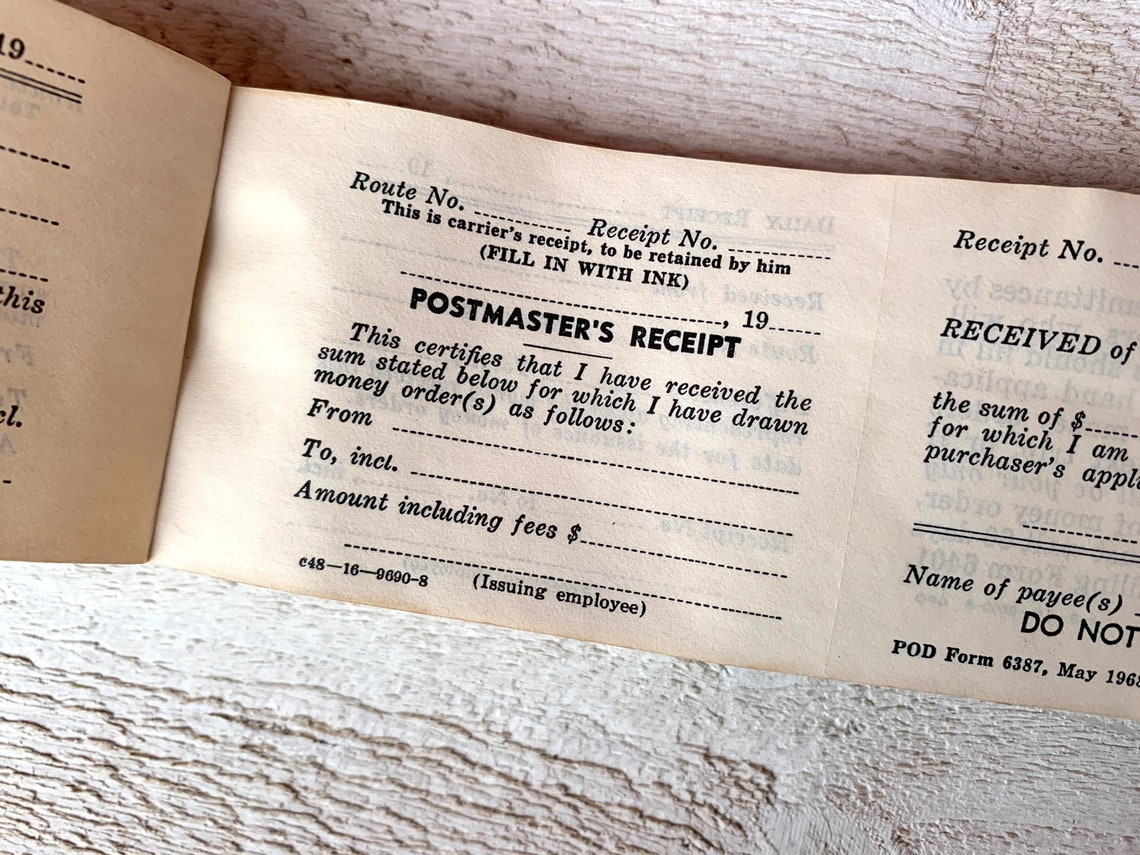 Post Collection Receipt Vintage Postal Receipts, Postman, Money Orders, Post Carrier Postmaster ...
