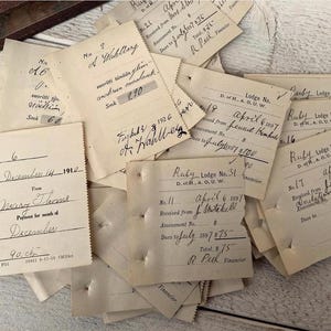 Matrici di assegni antichi - 10 fogli - Piccole ricevute di pagamento scritte a mano, Materiale effimero vintage per diario spazzatura