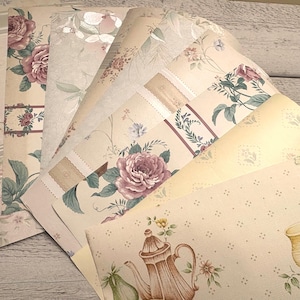 Vintage wallpaper scrap sheets - 10 sheets assorted - for junk journal, mixed media, samples