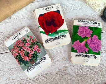 Vintage flower seed packs, unused NOS envelope, Junk journal pocket, Nature Botanical theme ephemera, Poppies