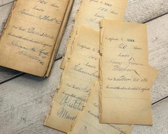 Antique 1870s Certificate receipts - 5 or 10 sheets - Vintage bond stubs, Scrapbooking ephemera