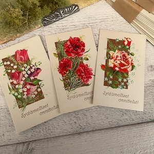 carte de voeux vintage de fleurs finlandaises, éphémères pour la journalisation indésirable, félicitations, pour le scrapbooking, 3 cartes