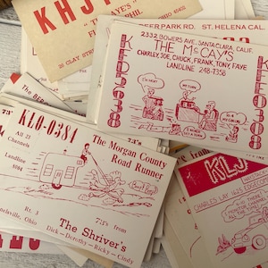 Cartões de rádio vintage com tema vermelho dos anos 1960, cartão QSL colecionável de radioamador, itens efêmeros para diário de lixo, 5 ou 10 cartões escolhidos aleatoriamente