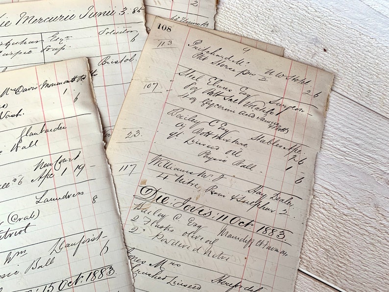Calligraphy Antique Handwritten Ledger 1800s Large extra tall sheets Junk journal ephemera Mixed media collage Vintage pharmacy record