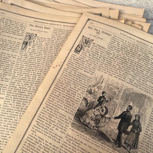 Antique 1800s magazine pages, Victorian Demorests monthly magazines, Mostly text and few Illustrations, Junk journaling, 10 sheets