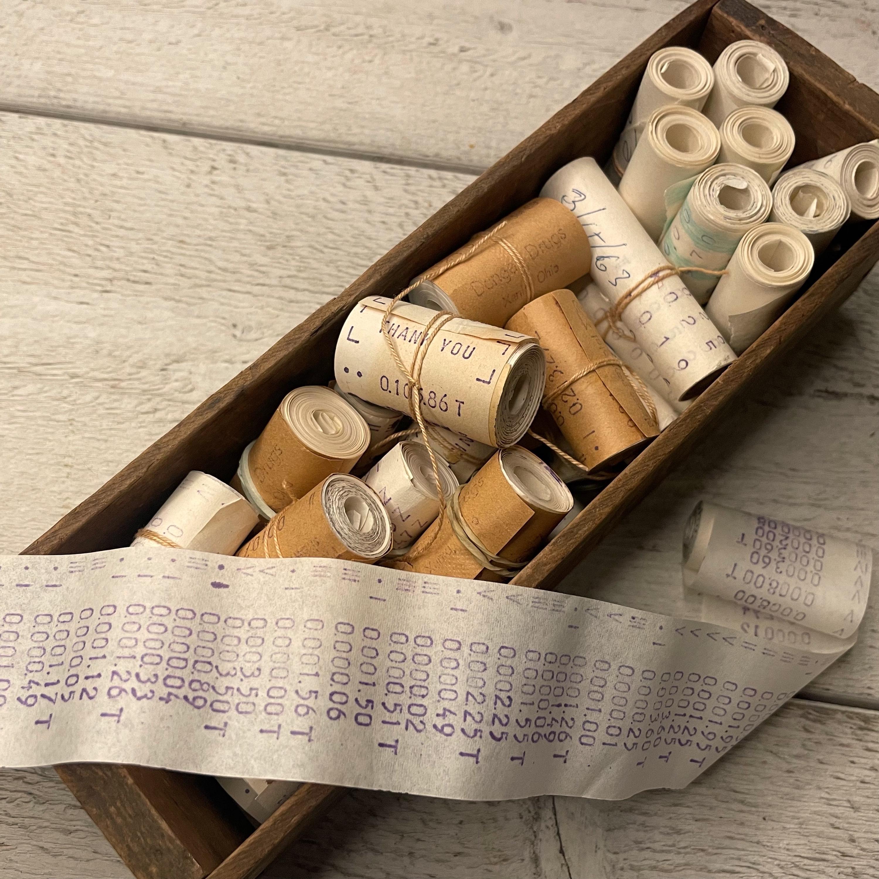 Vintage used cash register rolls, Adding machine, Numbers Receipts, Ephemera For junk journal, 3 or 6 random rolls, READ description