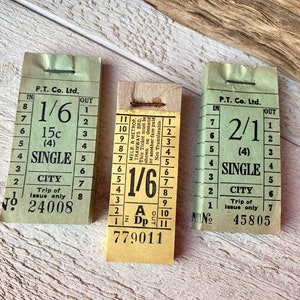 Vintage dünnes Papierticket, Ozeanien Neuseeland Busticket-Set, Frühlingsfarben Junk Journal Ephemera