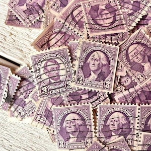 Vintage Purple US Postage Stamps, Used canceled off-paper stamps, 25 pcs