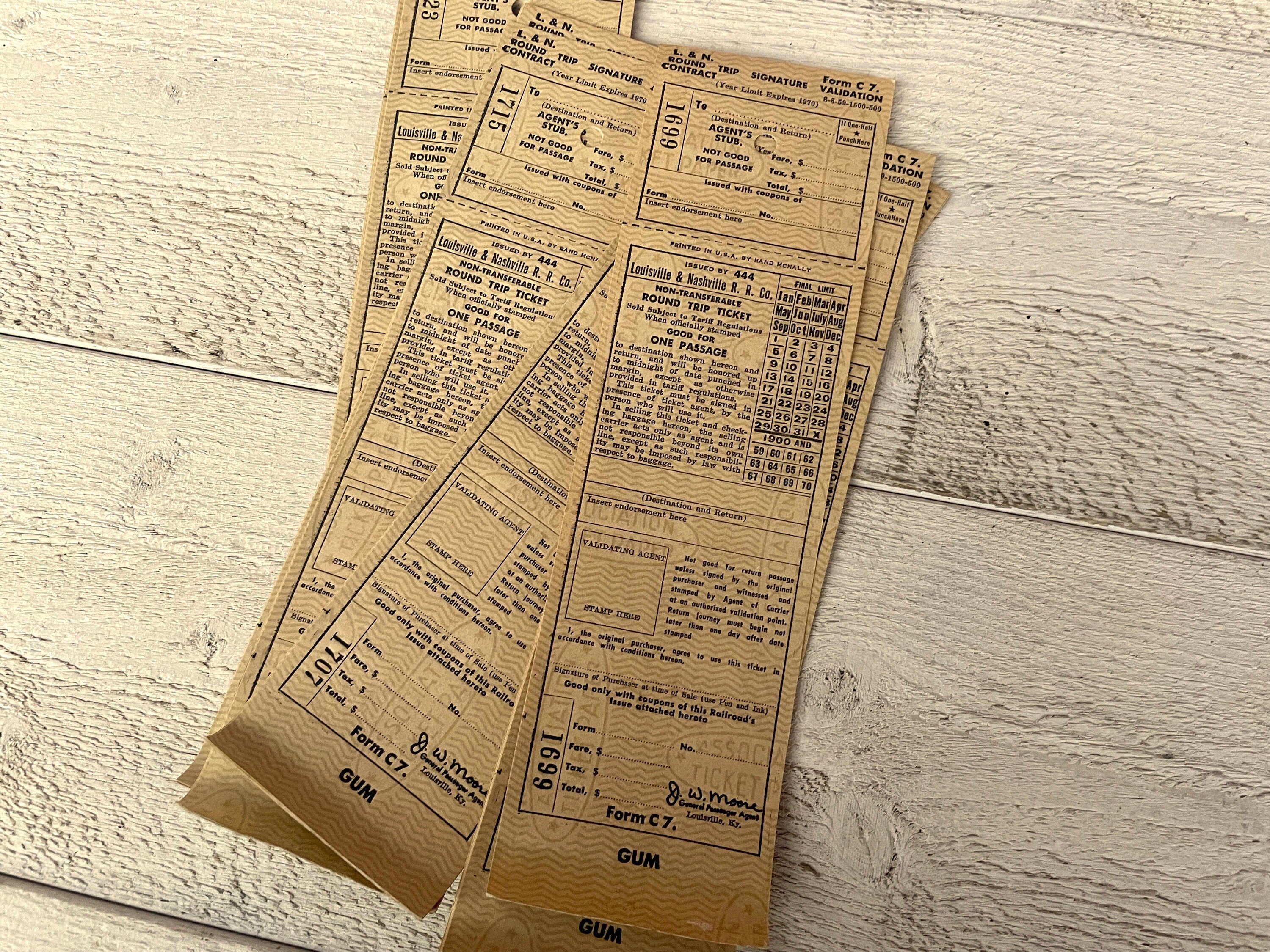 Vintage Train Tickets, Large Paper Ticket, Antique Railroads