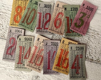 Vintage bus tickets, UK punch ticket set for junk journal and scrapbooking, Rainbow colorful ephemera set, 12 tickets