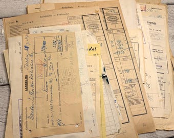 Efímeras de cuentas vintage de las décadas de 1940 y 1950 (10 hojas) - Selección aleatoria, Papeles finlandeses antiguos, Para diario basura
