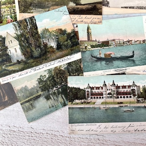 Cartões postais europeus antigos, itens vintage para diário de objetos antigos, lembranças, paisagens, vistas, 5 ou 10 folhas