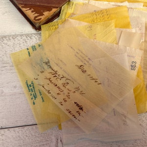 SCRAPS vintage di carta velina a buccia di cipolla, carte a taglio sottile, da antichi diari duplicati, effimeri di journaling spazzatura, 30 fogli di scarto