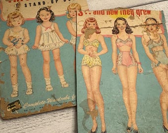 Vintage Kartonreste aus Papierpuppenschachtel - 2 Blatt - mit Abnutzungserscheinungen für Junk Journal