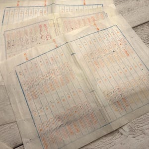 Antichi fogli di conto giapponesi sottili - 10 fogli doppi - Scritti a mano e timbrati, Ephemera per diario spazzatura