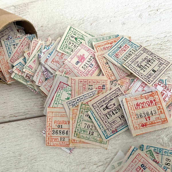 Used Thai bus tickets - Colorful ephemera for junk journal - Asian ticket set - Mixed media collage - Travelers notebook - Rainbow