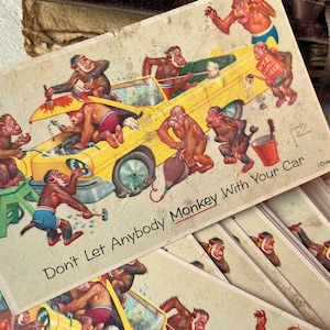 Cartão de propaganda vintage, Não deixe ninguém roubar seu carro, Anúncio de serviço de carro, Ephemera para diário de lixo