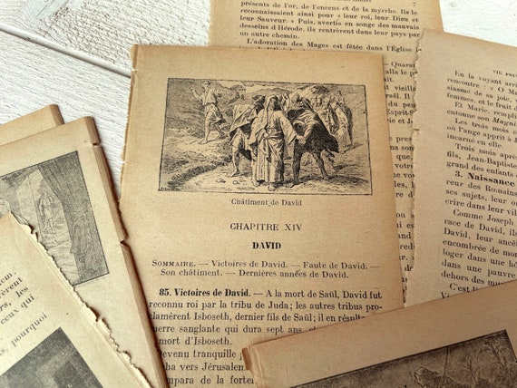 Antique French religious pages 1800s, Vintage Christian book pages, Junk journal ephemera, Mixed media, Scrapbooking