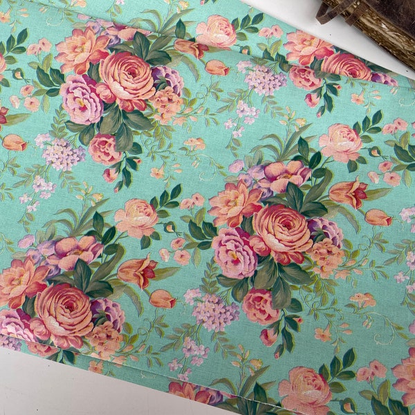 Vintage Wrapping paper with flowers, Roses turquoise, Gift wrap paper, Vintage wallpaper design, Junk journal ephemera