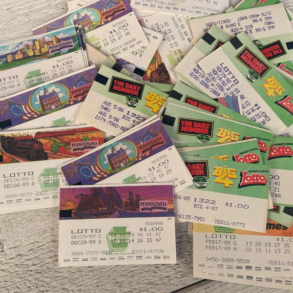 Vintage lottery tickets, Gambling lotto coupons, Ephemera for junk journals, 15 sheets