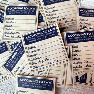 Vintage Rx prescription instruction labels, SOAKED pharmacy labels, Small labels for junk journals and crafts, Shabby worn, 10 labels