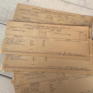 Antiche fatture di trasporto, documenti effimeri ferroviari, ricevute di carico, diario di viaggio, trasporti, manoscritti, 5 fogli