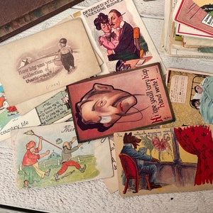 Antique funny post cards, Vintage ephemera for junk journaling, Humor, Early 1900s-1940s, For scrapbooking