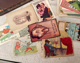 Antique funny post cards, Vintage ephemera for junk journaling, Humor, Early 1900s-1940s, For scrapbooking