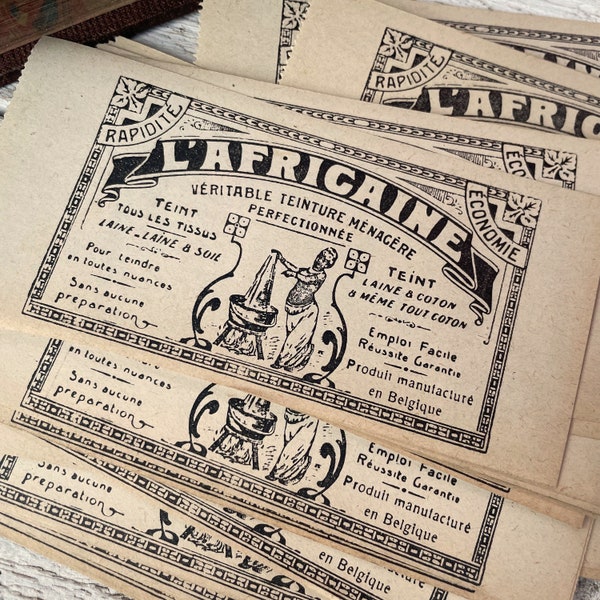 Antique Belgian paper labels, Aged household label with patina, Journaling labels, Scrapbooking ephemera, 5 sheets