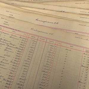 May include: A close-up of a ledger page with handwritten entries in black ink. The page is divided into columns labeled "Memo", "Debits", "Balance", "Credits", and "Folio". The entries include dates, amounts, and descriptions of transactions. The page is yellowed with age and has a red line running across the top.