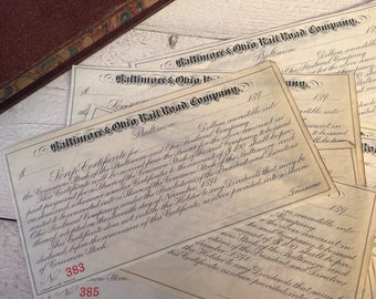 Antique 1890s Certificate - 5 sheets - Thin paper, Unused NOS, Calligraphy font, Scrapbooking ephemera
