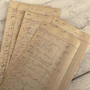 Páginas antigas de livro razão, papel de contabilidade manuscrito, itens de diário vintage, década de 1930, 10 folhas