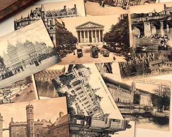 Antique sepia / black and white post cards, Scenery souvenir Postal City, Vintage ephemera for junk journaling, 10 sheets