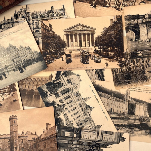 Antique sepia / black and white post cards, Scenery souvenir Postal City, Vintage ephemera for junk journaling, 10 sheets