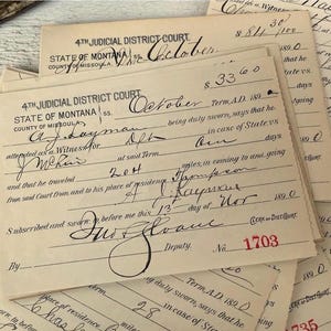 Vintage notarial receipts - 5 sheets - Used payment receipts for juror, Vintage ephemera for junk journal