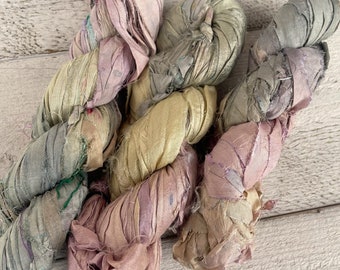 Sari silk ribbon, «Pale pastel» 3 / 6 / 10 yards, Thin narrow ribbon, Recycled Indian saree, ribbons for journaling or jewelry