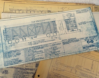 Planos de trenes vintage, dibujos grandes efímeras de ferrocarril, para diario basura