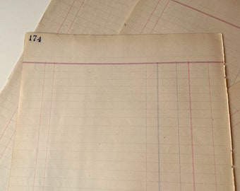 Pagine di registro vintage di grandi dimensioni inutilizzate, fogli di conto inutilizzati per riviste spazzatura, cancelleria, documenti per ufficio, 10 fogli nel set