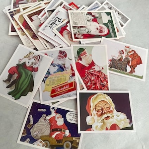 Cartões colecionáveis de Natal vintage, reimpressões de anúncios de Natal dos anos 1990, itens efêmeros, 10 cartões aleatórios ou todos os 50 cartões