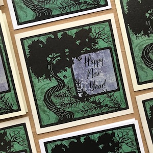 Bonne année | Botanical Blank Card Pack | Juniper | Paquet de 5 | Expression illuminée | Cartes de vœux blanches de silhouette botanique