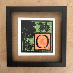 Roble / Monograma botánico / Impresión de arte: 6x6, 4x4, Tarjeta de felicitación plegada en blanco / Alfabeto iluminado - letra, monograma, O inicial