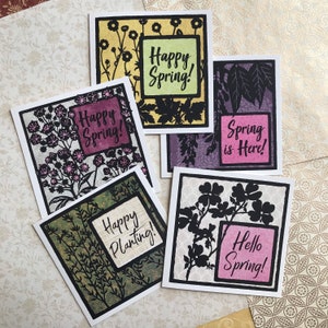 Joyeux printemps ! Collection | Lot de 5 assortis | Expression lumineuse | Cartes de voeux vierges silhouette botanique
