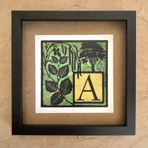 Aliso / Monograma botánico / Impresión de arte: 6x6, 4x4, Tarjeta de felicitación plegada en blanco / Alfabeto iluminado - letra, monograma, inicial A